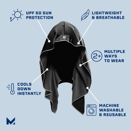 MISSION Cooling Hoodie Towel, Black - Soft, Durable Microfiber - Cools Up to 2 Hours - UPF 50 Sun Protection - Machine Washable