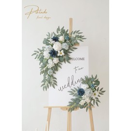 Piklado Faux Flower Swag Set of 2 for Wedding Welcome Signs Floral Swag Wedding Reception Ceremony Signs Decor (A-White Blue)