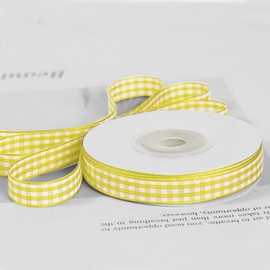 JaoZuyard Yellow Gingham Ribbon 3/8 inch X 50 Yards Plaid Ribbon Polyester Woven Edge Flower Fabric for Wedding Invitations Bridal Bouquets Party Decoration Gift Wrapping Bow Making Ribbons