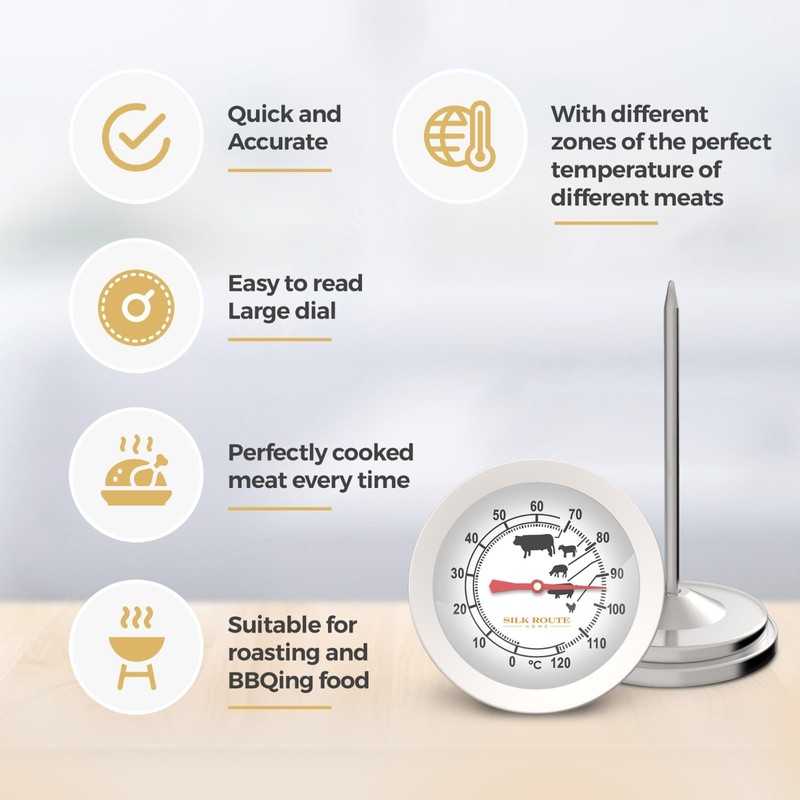 Silk Route Home Meat Thermometer Multi-Purpose Perfectly Cooked Meat Stainless