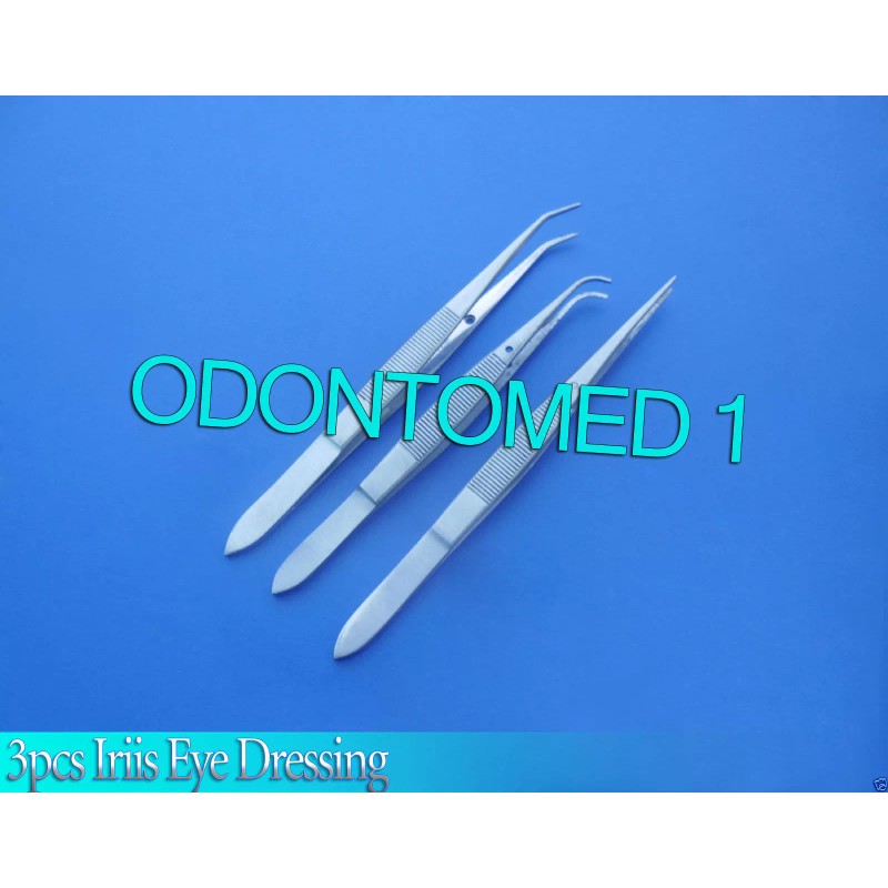 ODM 3 Pcs Iris Eye Dressing Serrated Forceps 4" Straight+curve