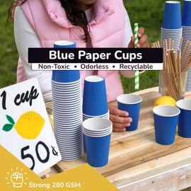 Party Solids Dark Blue Paper Cups 12 oz Durable Disposable Cups 100 Paper Tumblers for Hot Drinks and Cold Drinks Thick 280 GSM Hot Cup for Tea & Coffee Cup To Go Fun Colors for Parties & Events
