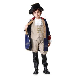 yolsun George Washington Costume for Boys, Boys Founding Father Costume, Colonial dress up Set for Children(5-6Years,Dark Blue)