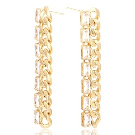 Chain Link Dangle Earrings For Women 18K Gold Plated Cubic Zirconia | 925 Sterling Silver Post | Non Tarnish & Waterproof | Gift For Her