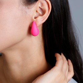 Winssigma Chunky Acrylic Hoop Earrings, Lightweight Waterdrop Hoops Earrings, Hypoallergenic Trendy Jewelry for Women(Hot Pink)