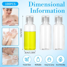 100 Pack 2 Oz Empty Travel Size Bottles Clear Plastic Travel Bottles with Flip Cap, Refillable Leak-Proof Liquid Containers for Toiletries, Lotions, Shampoo, Creams, Includes 5 Funnels