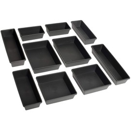 Zilpoo 10-Piece Plastic Drawer Bins, Kitchen Utensils Organization Trays, Bathroom Supplies Accessory Organizer, Vanity Makeup Storage Baskets, Black