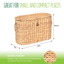 SIEUSALEVN Toilet Paper Storage, Water Hyacinth Baskets with Lid, Toilet Paper Baskets for Storage Holder 6 Rolls, Papers Basket with Built-in Handles for Organizer, Bathroom Accessories Organizer