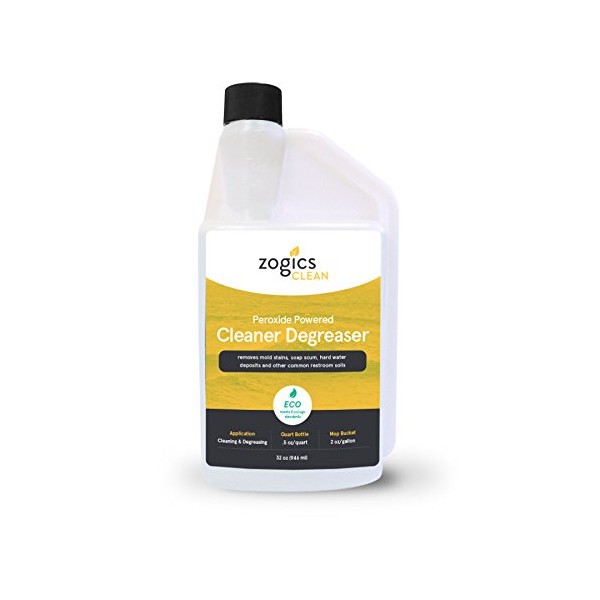 Zogics Peroxide Powered Cleaner Degreaser, 32 oz Bottle Makes up to 8 Gallons - Meets ECOLOGO Standards