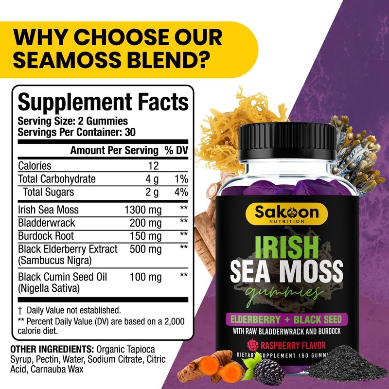 Irish Sea Moss Gummies with Elderberry & Black Seed Oil