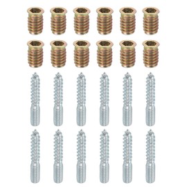 TOP-VIGOR 12Pcs M8x50mm Hanger Bolts, 31mm Wood Dowel Screw Self-Tapping Screw with M8x20mm Threaded Insert Nuts Interface Hex Socket Drive for Joint Furniture Legs