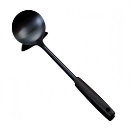SLWHYZL Soup Ladle, 13.78 Inch Stainless Steel Ladle Spoon with Retro Beechwood Handle for Serving Cooking Sauces Gravy, Black Titanium Plating