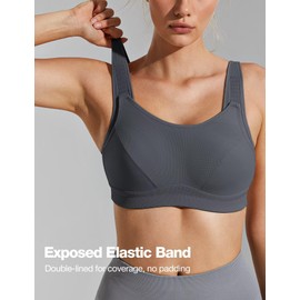 Wingslove Womens Sports Bras High Impact Adjustable Wireless Plus Size Sports Bra Full Figure Large Bust Workout Running Bra, Grey 44DDD