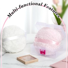 Tioncy 4 Pcs Large Powder Puff for Body Powder 6 x 6 x 3 Inches Powder Puff and Container White Pink Soft Loose Powder Puff and Clear Container for Women