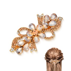 Soumimi Rhinestone Flower Hair Clips for Women Champagne Crystal Hairpins Barrettes, Hair Accessories for Wedding Party Everyday, Gift for Mom Wife Lover
