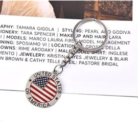 American Flag Letter Keychain United States of America Keychain Metal Ring Star Stripe US Keyring Alloy Drip Oil Key Chain Pendant Car Key Ring Holder Accessories