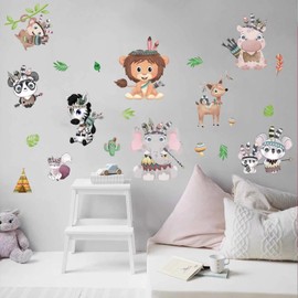AnFigure Forest Baby Animal Wall Sticker - Monkey Elephant Rabbit Panda Zebra Wall Decal - Baby Nursery Kids Room Day Care Playroom Wall Decor