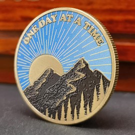 Sunrise Serenity Lucky Coin One Day at A Time Pocket Token Gift for Men or Women Addiction Recovery AA Sobriety Medallion (Pack of 10)