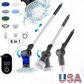 Unbranded Electric Spin Scrubber for Cleaning with two 1500mAh Batteries 8 Brushes Black