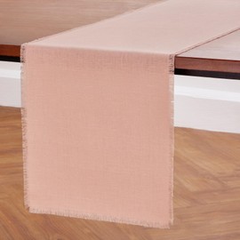 Solino Home Misty Pink Linen Table Runner 72 Inches Long - 100% Pure Linen Fringe Table Runner 14 x 72 Inch Ideal for Wedding, Spring, Easter