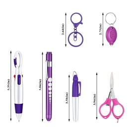 Fancypost 12-Piece Nurse Pen Set - Pink & Purple Retractable Ballpoint Pens with Pen Light, Keychain Clip, Foldable Scissors & LED Flashlight - Essential Nursing Accessories for Medical Professionals