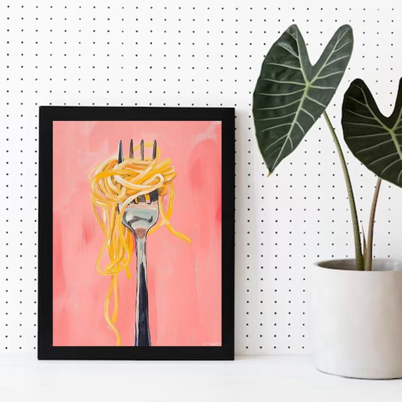 IZTAWEY Spaghetti on Fork Canvas Print Vibrant Home Decor Wall