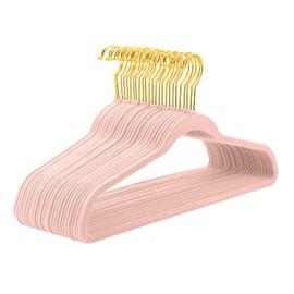 MIZGI Blush Pink Velvet Hangers 30 Pack,Premium Gold Clothes Hangers Non-Slip Felt Hangers,Sturdy Pink Hangers Heavy Duty Coat Hangers,Durable Suit Hangers for Space Saving, No Hanger Marks