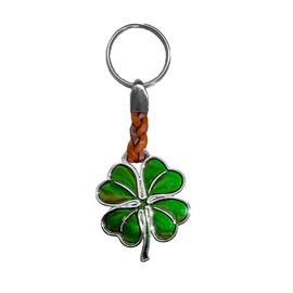 Claro Schmuck Clover Key Pendant with Green Epoxy Resin in Space, Metal Key Ring Thickness 2 mm, Faux Leather Band, Total Length Approx. 98 mm, Clover Green