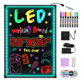 Hosim LED Message Writing Board, 28”x 20" Neon Signs Chalkboard Menu Board, 16 Colors Light Board, LED Sign Board, LED Note Board for Restaurant Display Light Up Sign