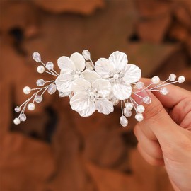 Jeairts Flower Wedding Hair Clip Silver Pearl Barrette Floral Bridal Hair Accessories for Women