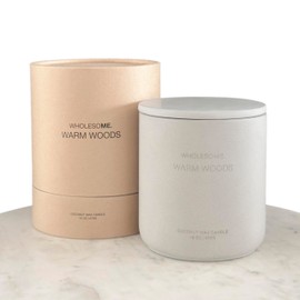 WHOLESOME. Warm Woods Scented Non Toxic Candles - 100% Natural Coconut Wax Candle, 90 Hours Burn, 2 Wicks, Aromatherapy & Stress Relief Candles, 16 oz Concrete Jar