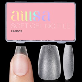 AILLSA Short Coffin Nail Tips 15 Sizes Matte Gel Nail Tips No Filed Soft Short Coffin Press on Nails Clear Full Cover Gelly Tips Fake Nails Extension Tips 240PCS with Storage Box