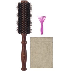 Roll Brush, Blow Brush, Pig Bristle, Curl Brush, Men's, Women's, Hair Brush for Blowing, Hairdresser's Thick Roll Brush, Natural Bristle Brush, Anti-Static, Natural Wood, Straight Pattern (L)