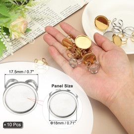 PATIKIL Stainless Ring Blank, 18mm 10 Pcs Adjustable Finger Ring Blank Base Bezel Trays Flat Pad Tray for Jewelry Making Finding DIY Carvings, Silver