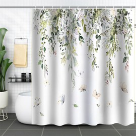 FAIRYGATE Outdoor Shower Curtain Garden Shower Curtains Green Leaf Scenery Natural Bathroom Curtains Waterproof Fabric Washable Bath Curtains with Hooks B9509