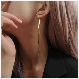 Cimenexe Bohemian Snake Chain Tassel Earrings Long Snake Bone Chain Earrings Bow Bar Ear Jacket Earrings Tassel Slim Chain Earring Gold Herringbone Dangle Earrings Jewellery for Women