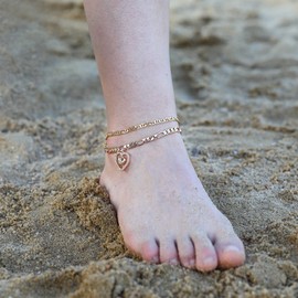 TOBENY Initial Ankle Bracelets for Women 14K Gold Plated Layered Initial Anklets A-Z Letter Anklet CZ Pendant Figaro Chain Summer Foot Jewelry Gifts