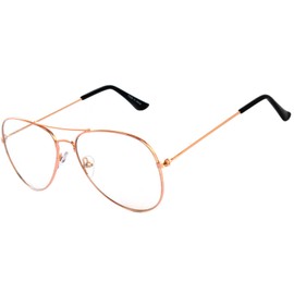 Aviator Clear Lens Gold Metal Sunglasses Men's Women's Non-Prescription OWL