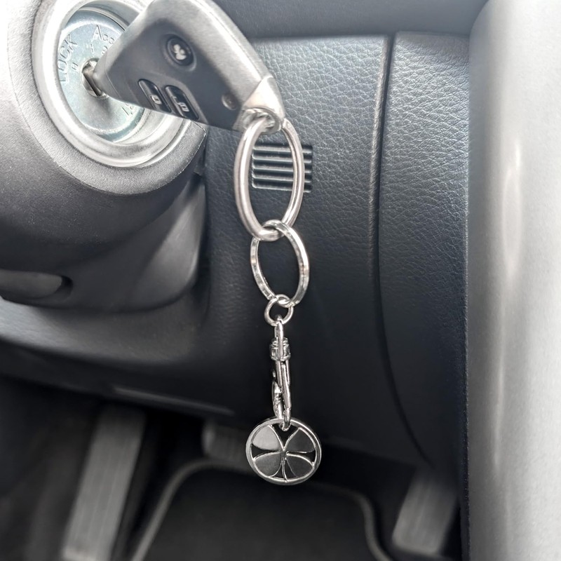 com-four® Metal Keyring with Carabiner and Shopping Trolley Token with