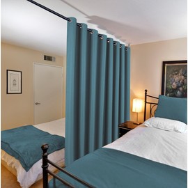 H.VERSAILTEX Room Darkening Linen Curtain for Bedroom/Living Room Extra Wide Blackout Curtains 100 x 84 Inches for Patio Glass Door, Primitive Textured Thick Linen Burlap Fabric, Heather Aegean Blue