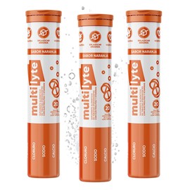 Electrolitos Efervescentes Sin Azúcar | Pack 60 Tabletas con Minerales Magnesio Vitaminas C y D3 | Hidratación Keto y Sin Gluten | Multivitaminico Sabor Naranja | MultiLyte