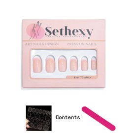 Sethexy Short Square False Nails French Press On Nails 24 Pieces Acrylic Nails for Sticking on for Women and Girls