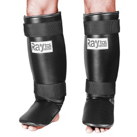 Raytos Basic Leg Guard Shin Guards Kickboxing Foot Support Kickboxing Leg Guard Shin Pad 3cm Thick Inner Shock Absorption Martial Arts Karate Protective Gear (Black and White)