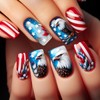 Short Press on Nails Square Owl Fake Nails Independence Day