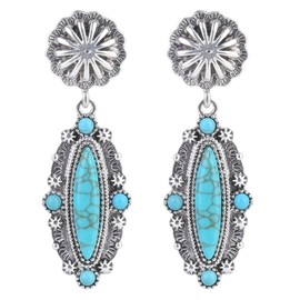 Colloca Turquoise Dangle Earrings for Women, Western Teardrop Bohemian Earrings, Boho Drop Earrings, Gift Box included, Sterling Silver, Turquoise