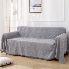 Rose Home Fashion Geometrical Throw Sofa Cover Blanket, Washable Couch Covers for 3 Cushion Couch Sofa Pet Friendly, Furniture Protector for Dogs (X-Large, Light Grey)