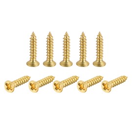 sourcing map Brass Wood Screws, M2x10mm Phillips Flat Head Self Tapping Connector for Door, Cabinet, Wooden Furniture 25Pcs