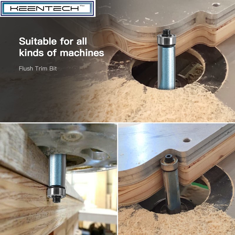 KEENTECH Bearing Flush Trim Router Bits with 1/4" Shank, 1/4"