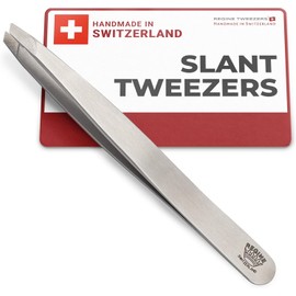 Professional Tweezers Slant Tip - Etched Tip Brow and Eyebrow Tool for Men and Women - Precision Tweezers for Fine Hair, Chin, Lash Extensions - Stainless Steel Handmade Beauty Tool