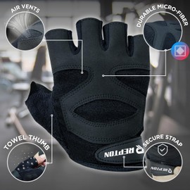 Repton Fitness Gears Gym Gloves with Wrist Strap, Weight Lifting Gloves Breathable Mesh Back & Antislip Padding on Palms (Black Without Wrap, XL)